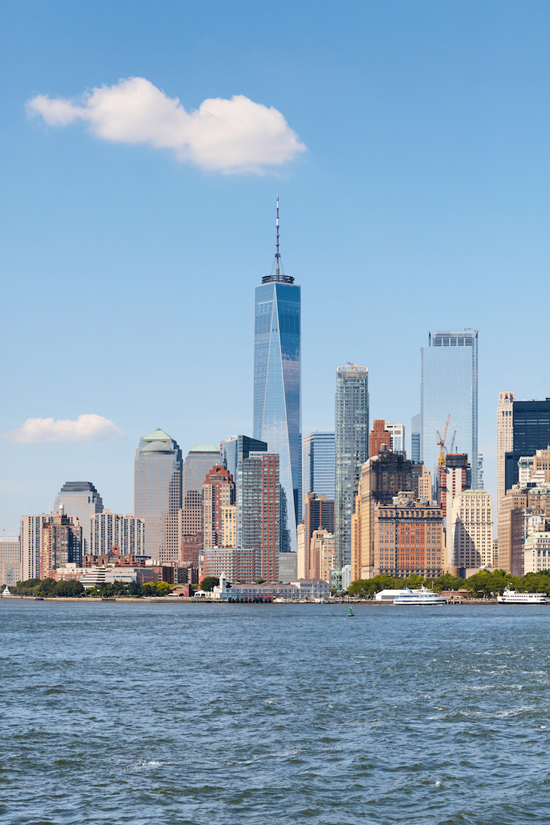 New York City skyline on a beautiful sunny day.